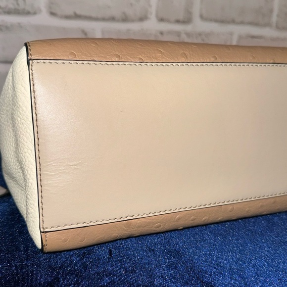♠️Kate Spade Houston Street Maria Brown Ivory Foldover Ostrich Shoulder Bag - Picture 10 of 16